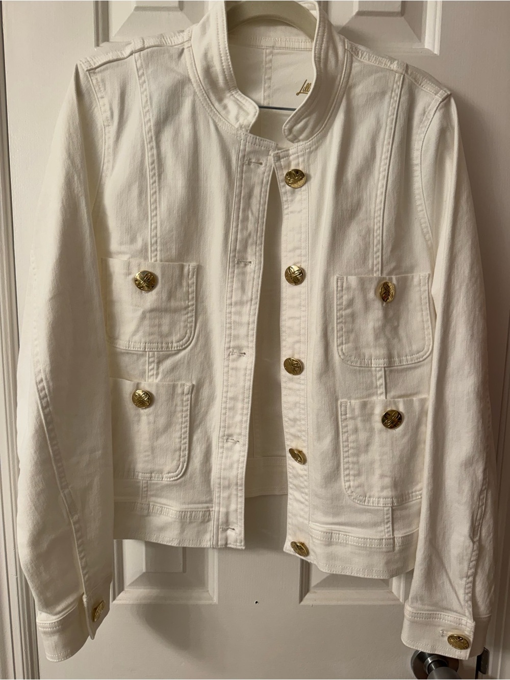 Lilly Pulitzer White Jean Jacket with Gold Buttons